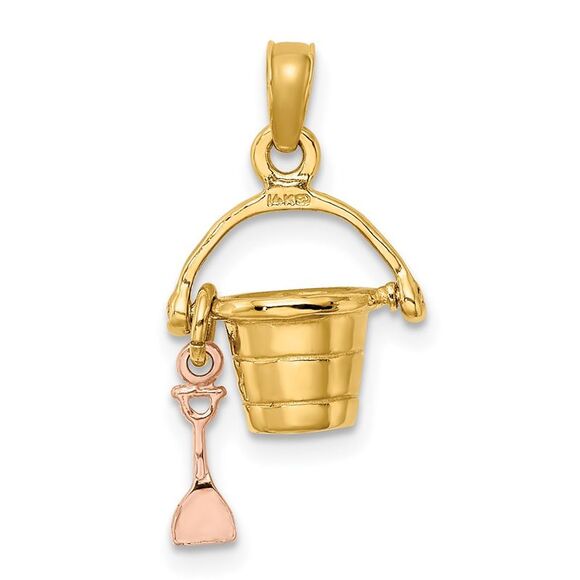 14K Rose & Yellow Gold 3-D Beach Bucket & Shovel Charm